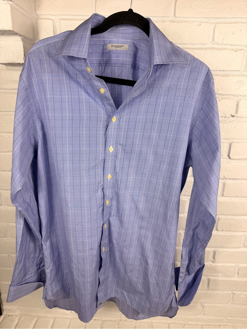 Burberry London Blue Check Dress Shirt 15.5 39 Made in England Cotton